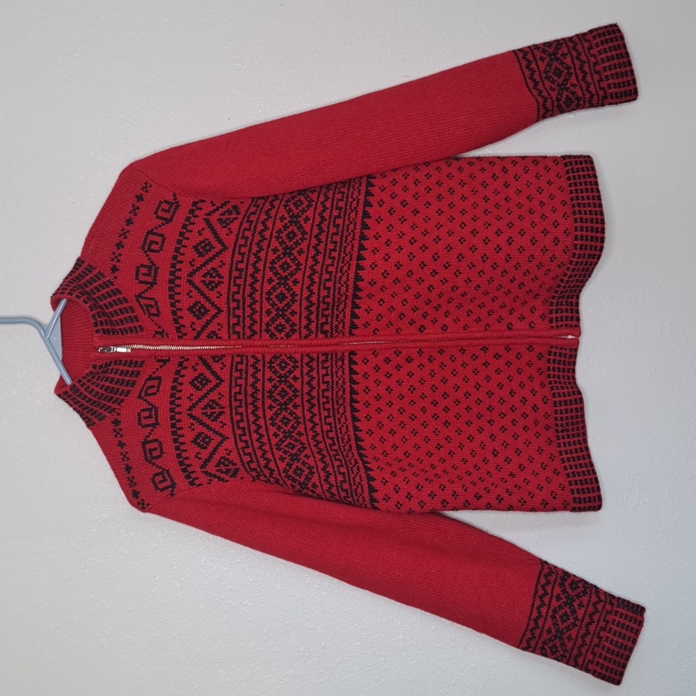 Marsh Landing Women's Embroidery Wool Blend Red Full Zip Sweater Cardigan M